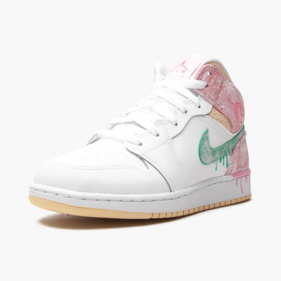 AJ 1 Mid SE GS Ice Cream White/Arctic Punch/Pale Vanilla/Green Glow DD1666-100