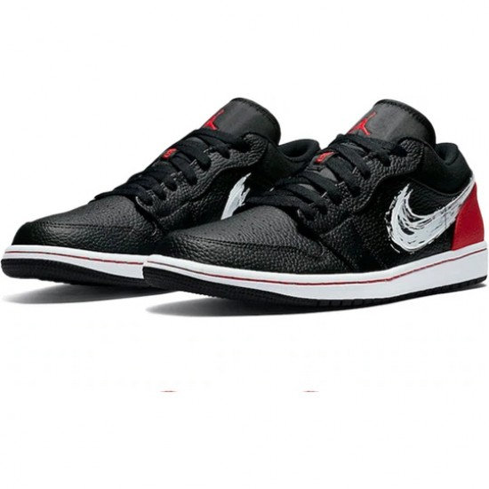 Air Jordan 1 Low Brushstroke Swoosh Black Womens/Mens AJ1 Sneakers DA4659-001