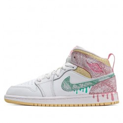 Air Jordan 1 Mid "Paint Drip" Womens AJ1 Sneakers DD1667-100