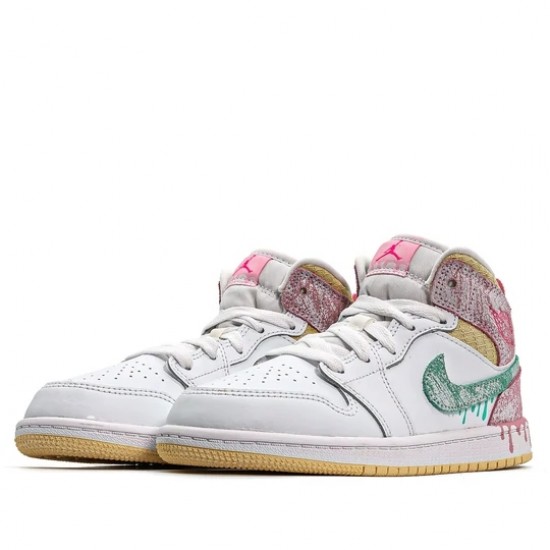 Air Jordan 1 Mid Paint Drip Womens AJ1 Sneakers DD1667-100