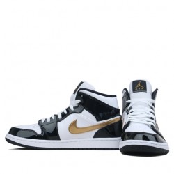 Air Jordan 1 Mid "Patent Black White Gold" Womens/Mens AJ1 Sneakers 852542-007