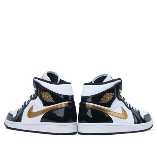 Air Jordan 1 Mid Patent Black White Gold Womens/Mens AJ1 Sneakers 852542-007