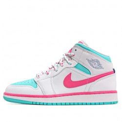 Air Jordan 1 Mid "White Pink Green Soar" Womens AJ1 Sneakers 555112-102