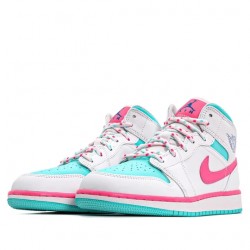 Air Jordan 1 Mid "White Pink Green Soar" Womens AJ1 Sneakers 555112-102