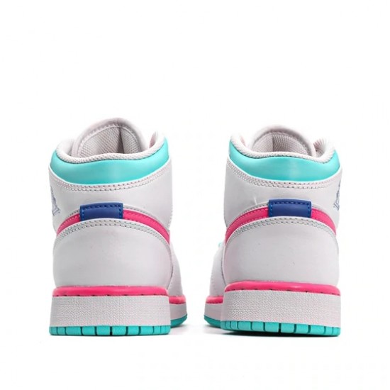 Air Jordan 1 Mid White Pink Green Soar Womens AJ1 Sneakers 555112-102